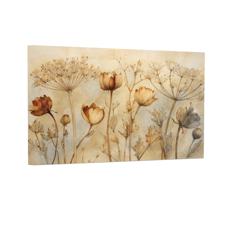 Plantes et fleurs, fleurs séchées, art botanique, style rétro, H 16 po x l 24 po