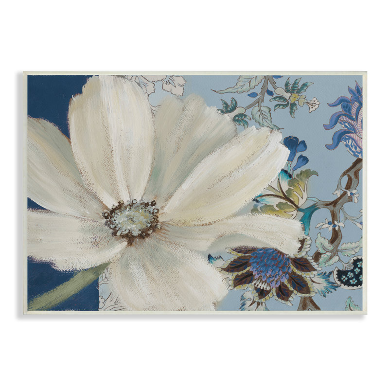 Fleur de Cosmo imminente et motif floral de vignes à motif cachemire, Bois, H 15 po x l 10 po