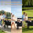 Stroller Wagon For 4 Kids, 4 Seater Wagon Stroller With Convertible Seats Footrests, Snack Tray, Storage Bag, Removable Canopy