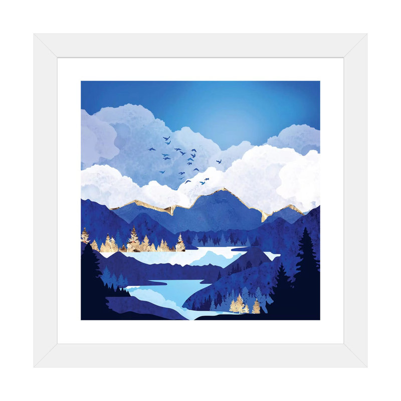 «Blue Lake», reproduction d'impression, Blanc, H 16 po x l 16 po x p 1 po, Papier encadré blanc