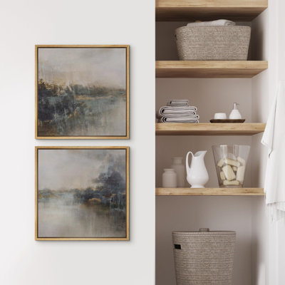 Mountains And Rivers " Tan Gray Abstract Elegance Landscape " 2 - Pieces