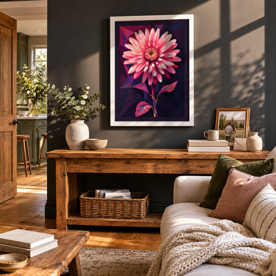 Pink Gerbera Geometric Botanical - Framed Print
