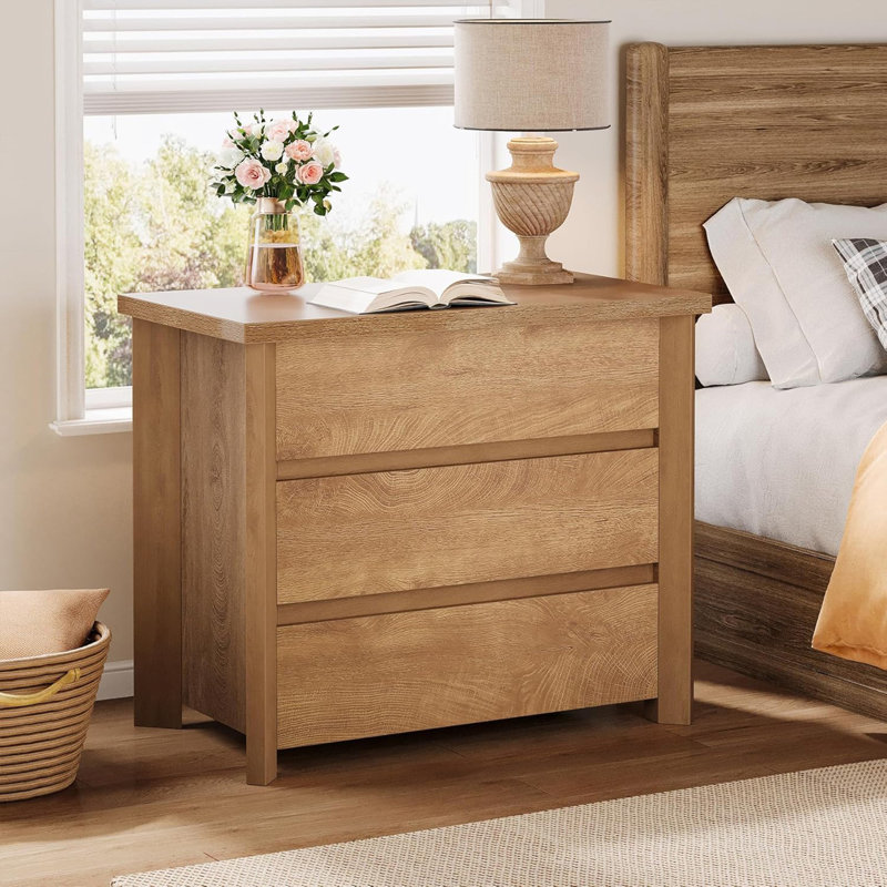 Table de chevet de style campagnard avec 3 tiroirs, grande table de chevet rustique