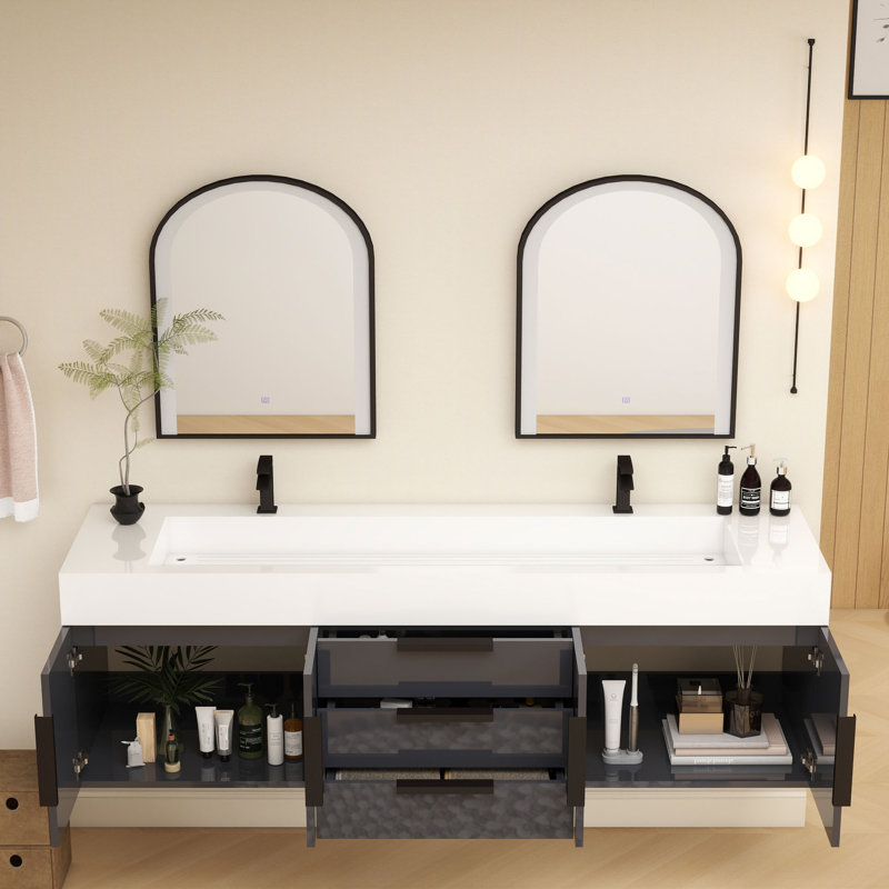 Meuble-lavabo simple mural 72 po Jessica, Gris brillant