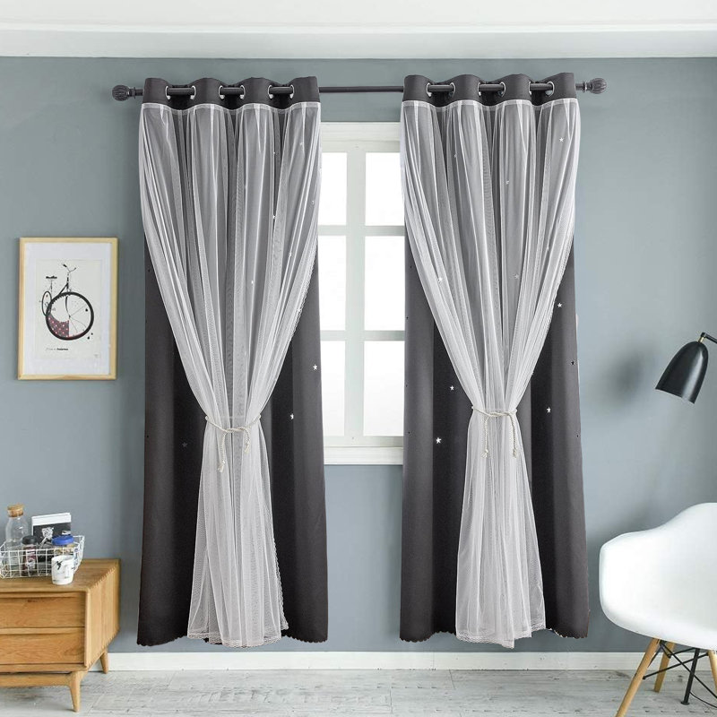 Paire de rideaux occultant en polyester, Noir