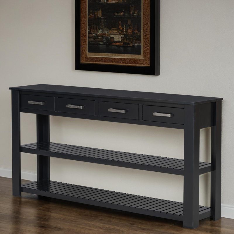 63" Solid Wood Console Table, Black