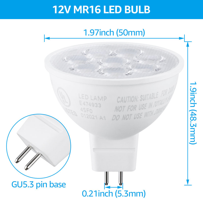 Ampoule à DEL 6,5 W MR16, 12V, culot GU5.3 à deux broches, 5000 K