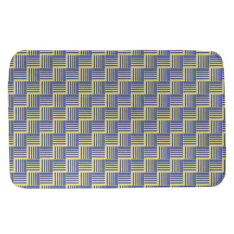 Tapis de bain géométrique antidérapant rectangulaire à rayures baskettressées, l 17 po x L 24 po, Jaune/bleu