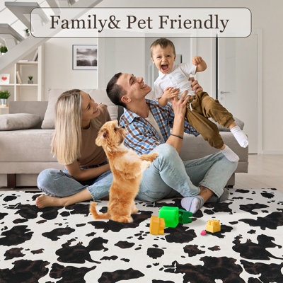 Tapis lavable à motif de vache de l'Ouest pour salon Tapis décoratif Tapis floral antidérapant pour salle à manger