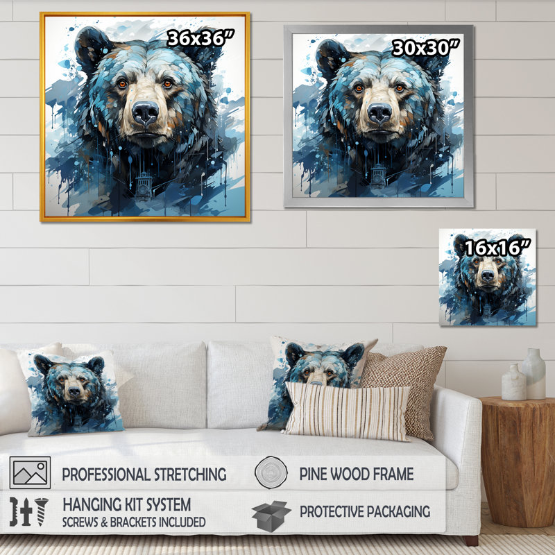 Représentation abstraite d'un mouvement d'ours sur toile, Cadre flottant doré, H 30 po x l 30 po x P 1 po