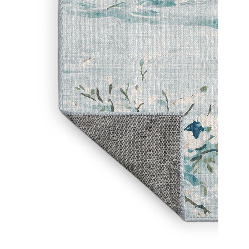 Machine Washable Blue Area Rug, Round 7'