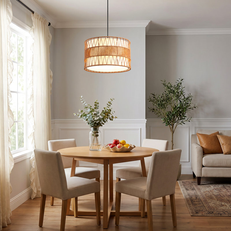 Luminaire suspendu tambour en rotin 1 lumière