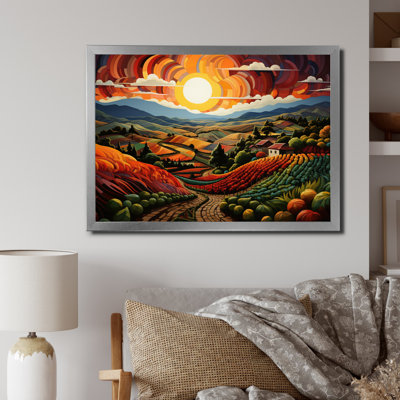 «Orange Green Vineyard Rows Of Ruby I», reproduction sur toile