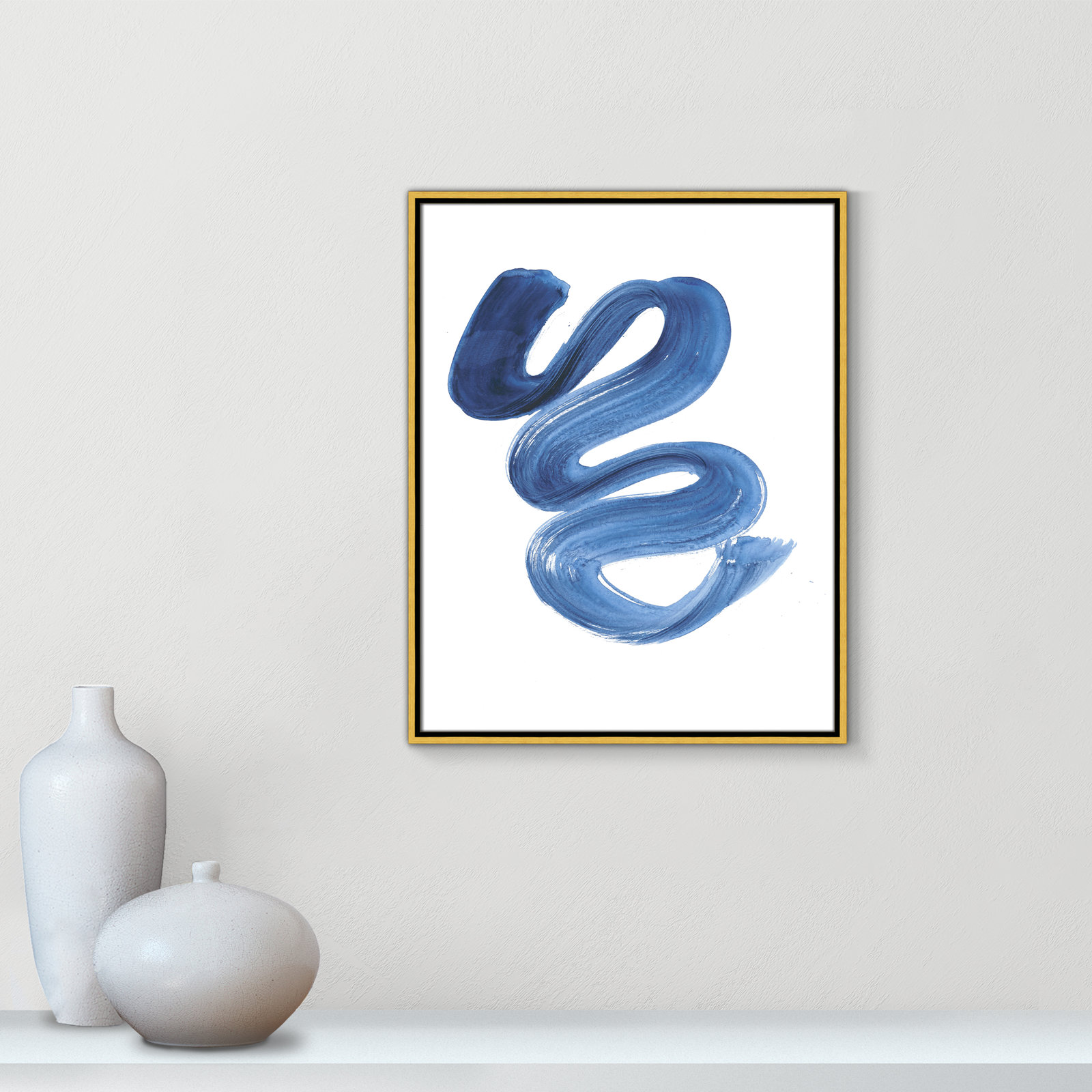 Slinky Indigo II by Filippo Ioco  - Painting Print, Gold Framed Canvas, 29.5" H x 23.5" W x 2" D