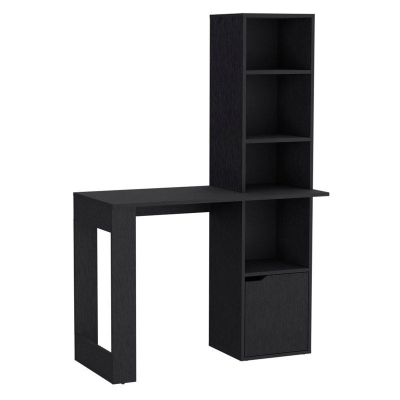 Bureau d'ordinateur Iowa avec 1 armoire et bibliothèque à 4 niveaux, Noir
