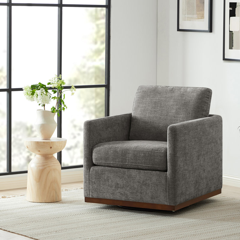 Fauteuil pivotant large Assiatou, Mélange de lin natté gris fossile