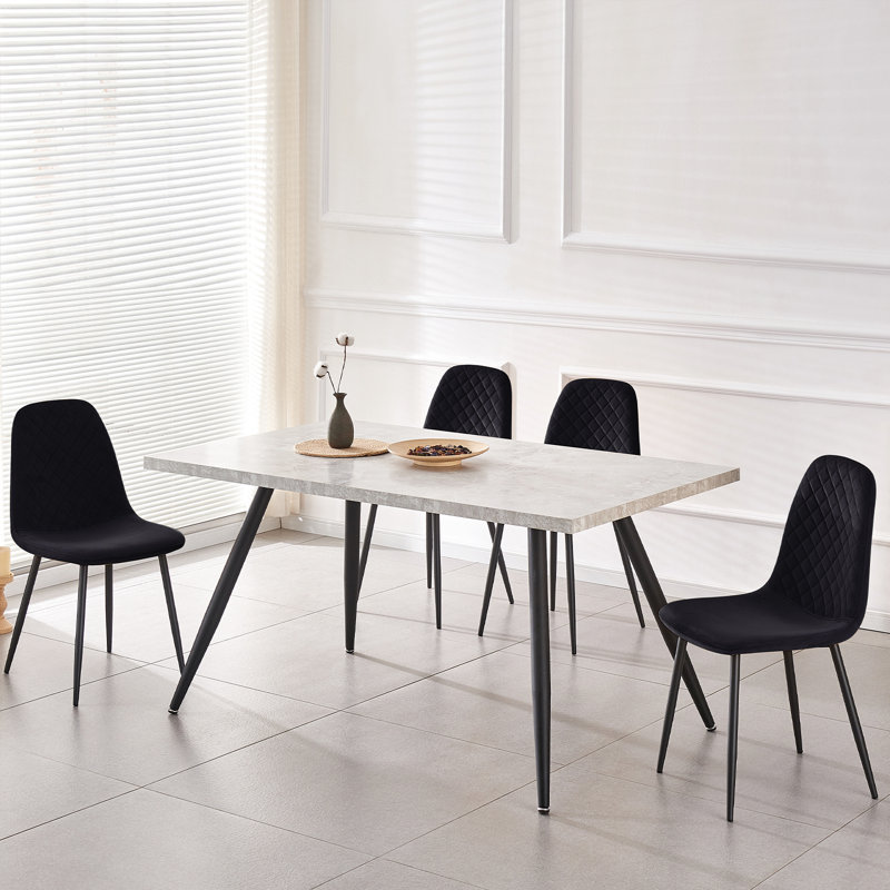 Wellersburg Modern Velvet Upholstered Armless Dining Chair, Black Velvet, Black, 2