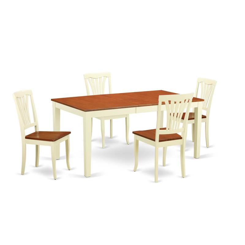 Ensemble de 5 pièces pour 5 pièces comprenant une table de salle à manger rectangulaire avec rallonge papillon et 4 chaises de cuisine, babeurre et cerise