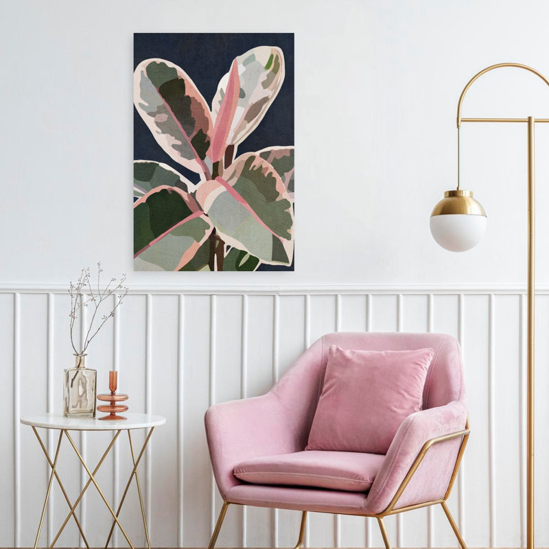 Bleu marine et rose plante abstraite contemporaine élégante rose nature plante murale, 24" H x 16" W