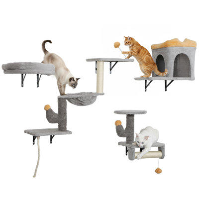 Ensemble de 4 tablettes murales pour chat, gris clair