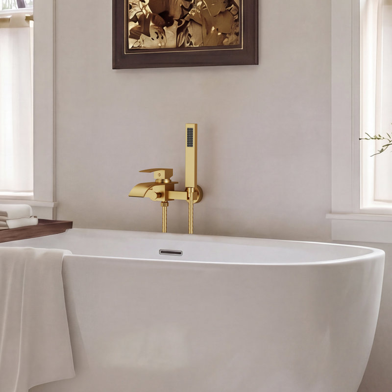 Robinet de baignoire mural avec douchette romaine, Doré