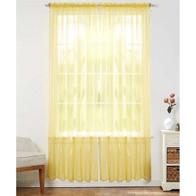 Solid Sheer Outdoor Rod Pocket Curtain Panel Set, Bright Yellow