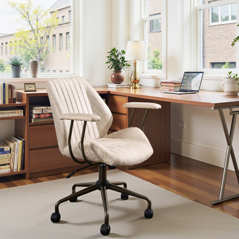 Ergonomic Swivel Task Chair With Adjustable Gas Lift, Beige