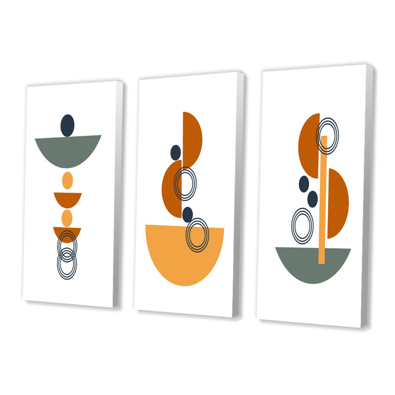 Ensemble de 3 pièces d'art moderne Mid-Century à motif géométrique scandinave, H 28 po x l 36 po