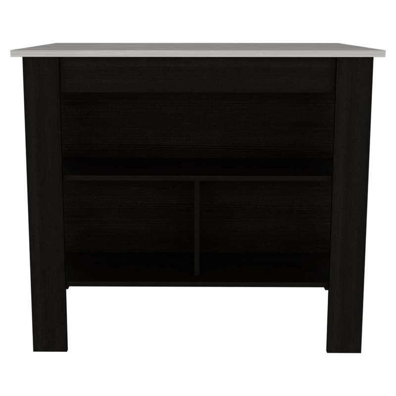 3-Shelf Kitchen Island Wenge And Ibiza Marble, Black/Gray