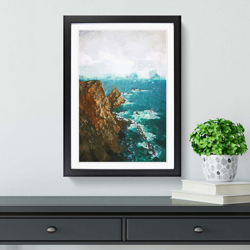 Ocean View from Faro Cabo Penas in Spain - Picture Frame Painting Print, 36cm H x 27cm W x 2cm D, Black Framed