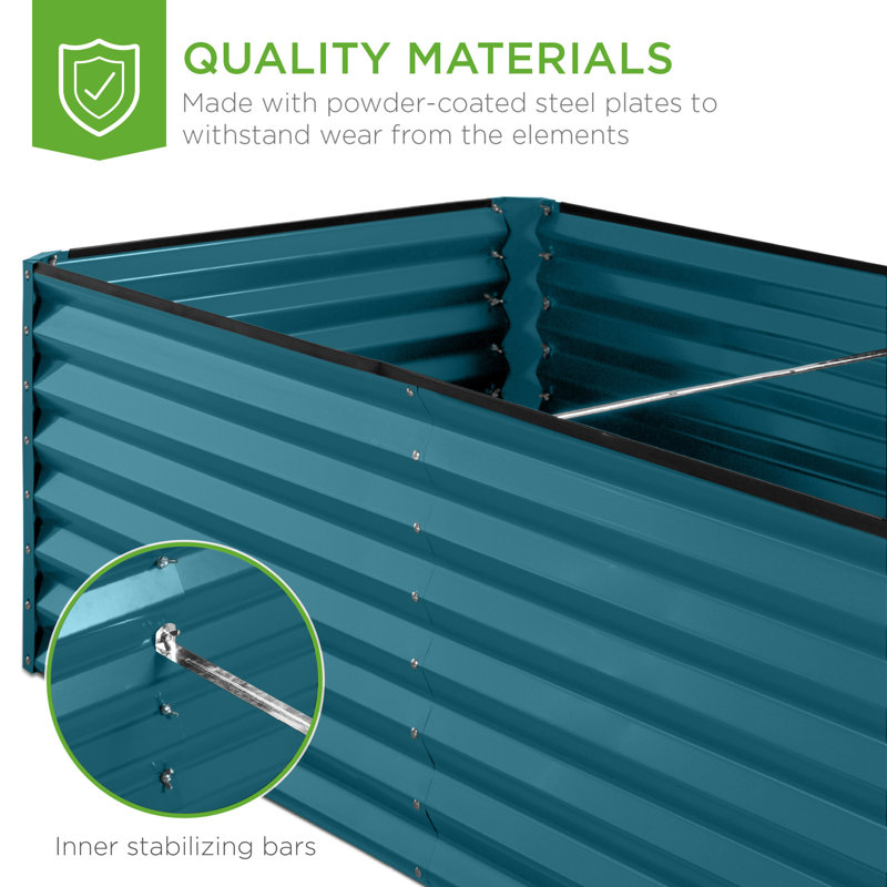 Rosonda Outdoor Metal Raised Planter Box, Blue, 24" H x 72" W x 36" D