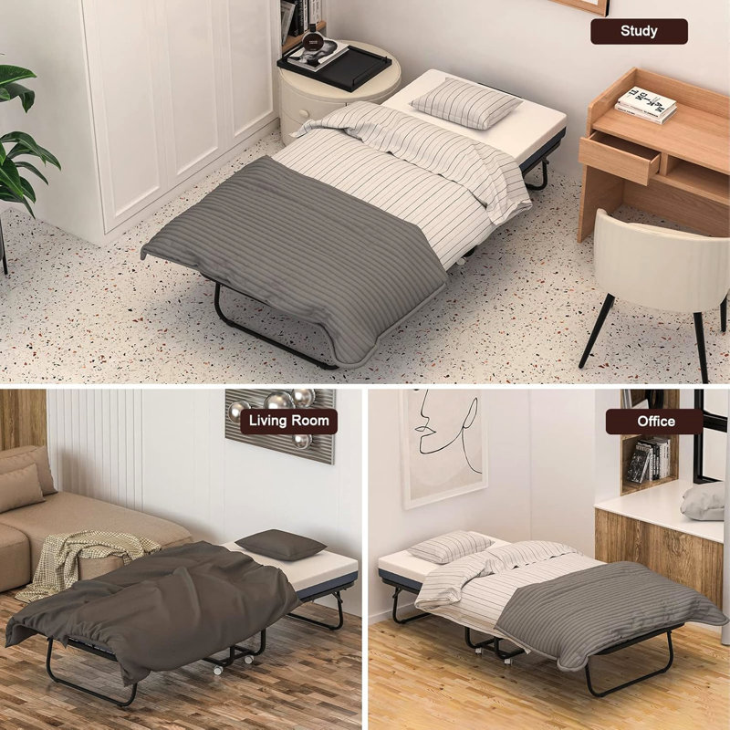 Lit de bébé portatif pour adulte avec matelas en mousse double - L 75 po x l 46 po, lit pliant à mémoire de forme pour lit de bébé, surface de couchage confortable
