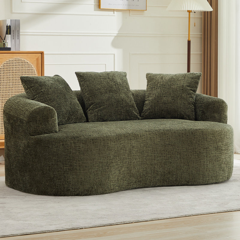 Causeuse courbée, petit canapé en chenille avec 3 coussins, canapé profond pour appartement, salon, aucun assemblage requis