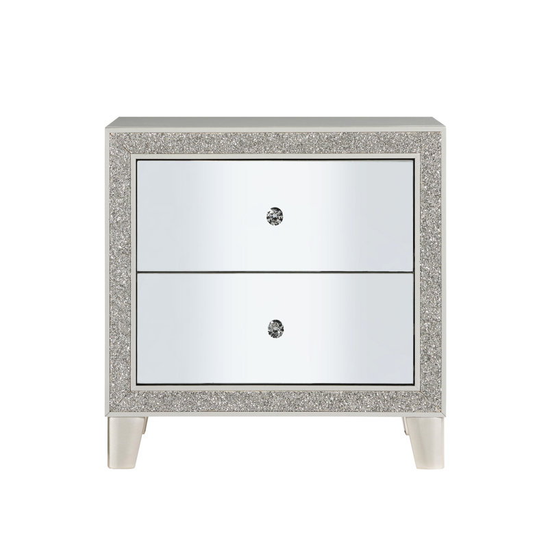 Table de chevet à miroir en couleur champagne avec mouvement de tiroir lisse