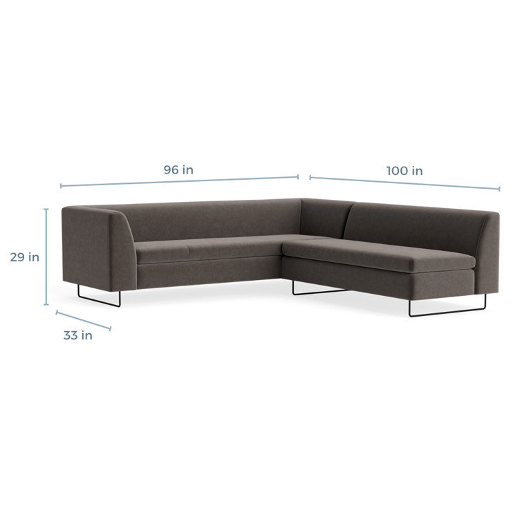 MTO - Bonnie & Clyde Sectional Sofa w/ Black Legs, Storm Velvet