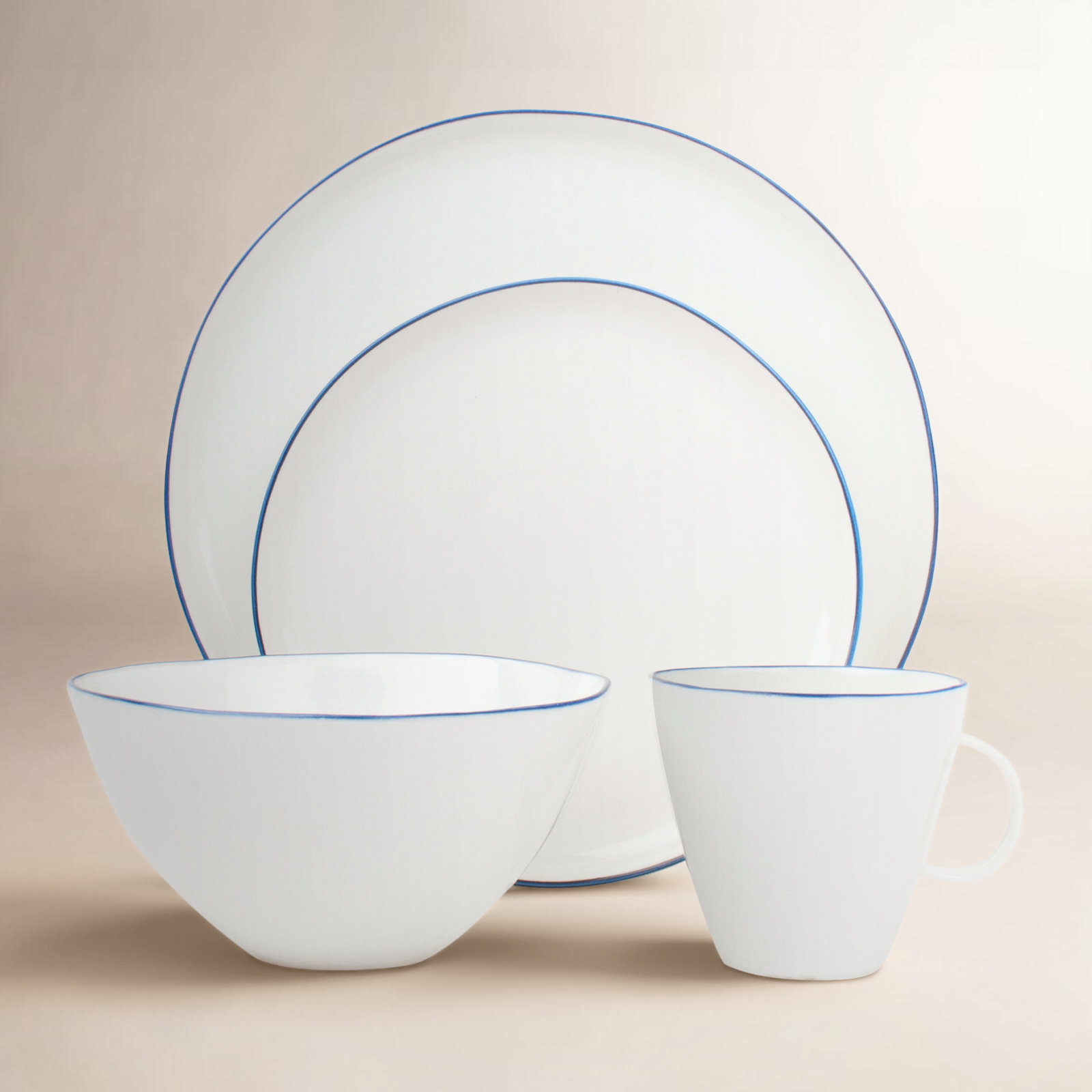 Abbesses Porcelain Dinnerware Set, White/Blue
