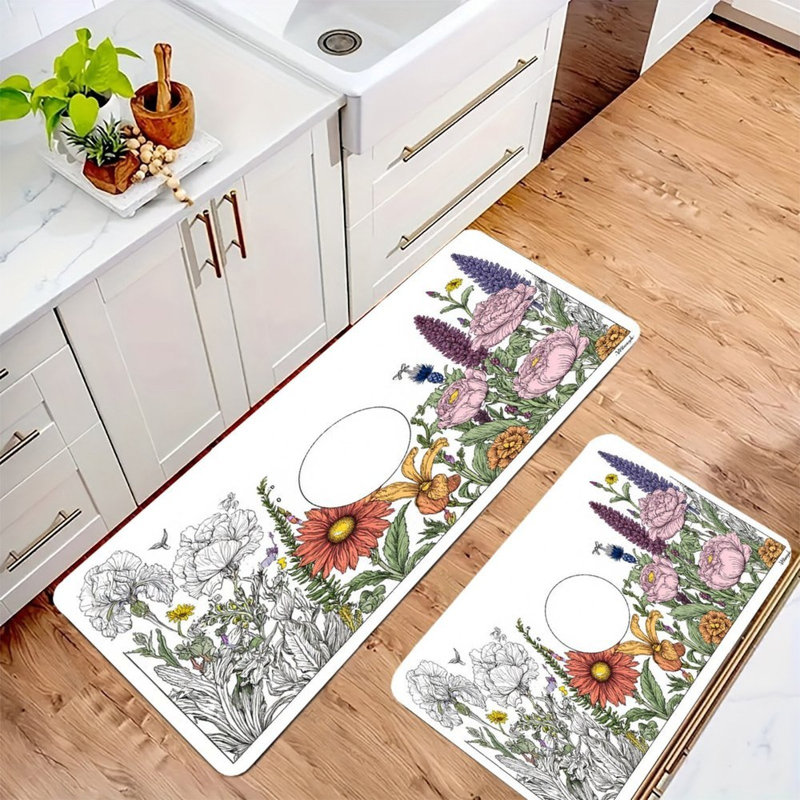 Croquis botaniques, 2 tapis de cuisine antidérapants