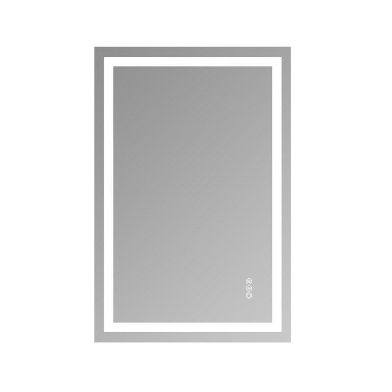 Miroir de salle de bain en verre trempé sans cadre à DEL avec deux bandes à DEL avant et arrière, 36 po x 24 po