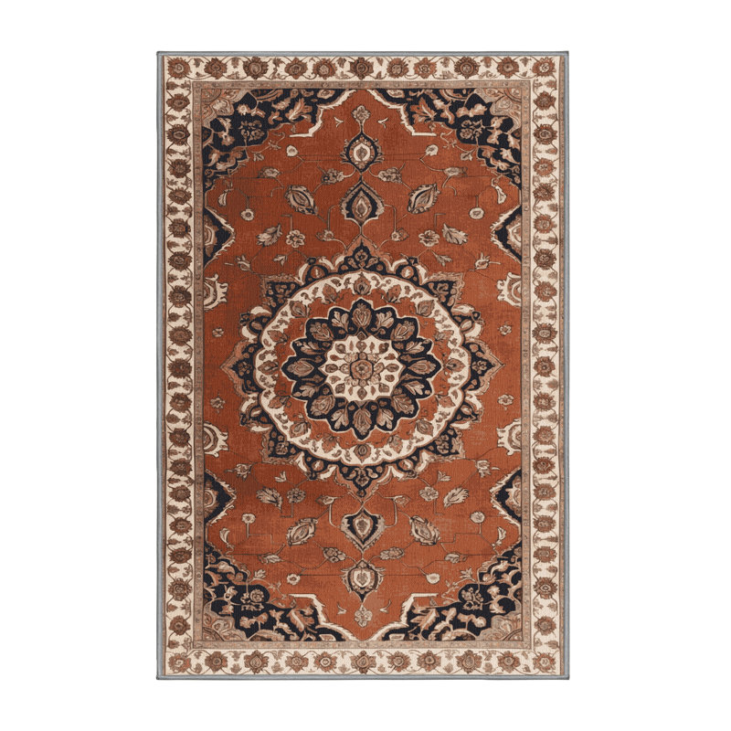 Machine Washable Persian Brown Area Rug, Rectangle 4' x 6'