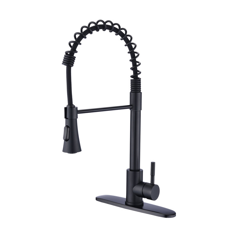 Robinet d'évier de cuisine commercial avec plaque de pont, Noir mat