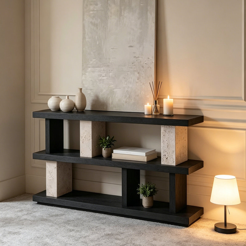 Console de style Wabi-Sabi, 31.5" H x 47.2" W x 13.8" D