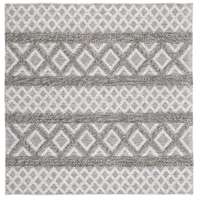 Tapis géométrique en laine / gris tissé à la main Vermont