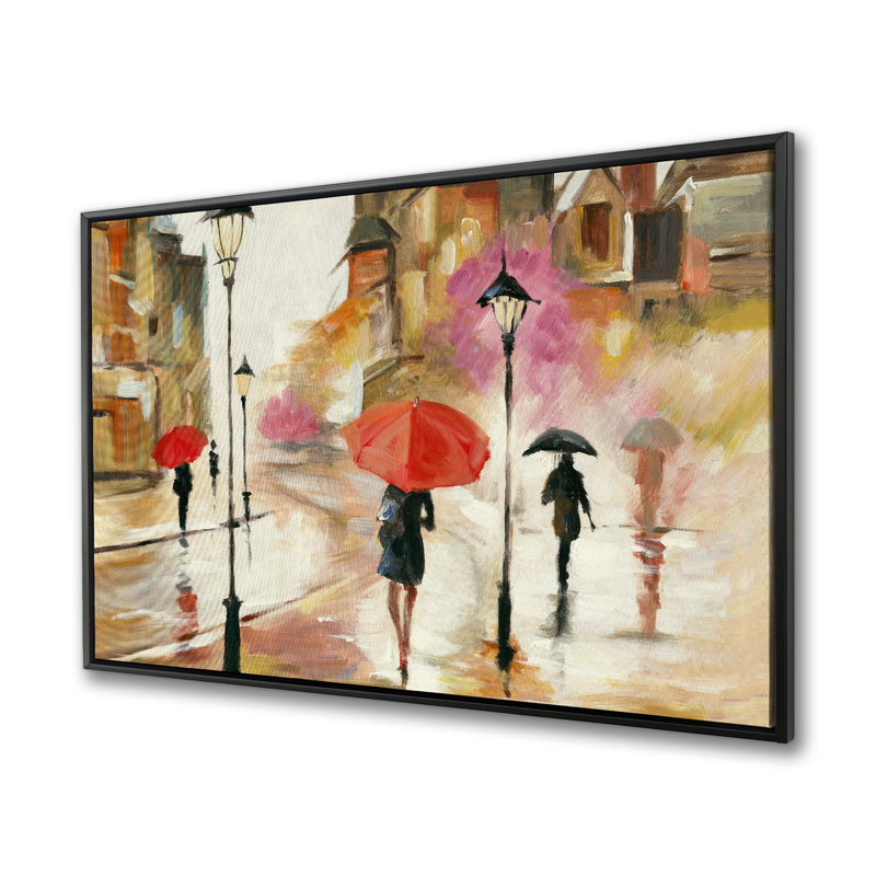 «Passersby Under Its Umbrellas», art sur toile de salon beige
