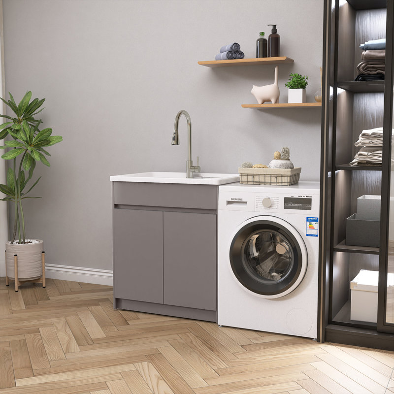 30" W X 22" D Freestanding Honeycomb Aluminum Laundry Sink Cabinet Stand Alone Laundry Bathroom Cabinet Drop-in Solid Surface Utility Sink