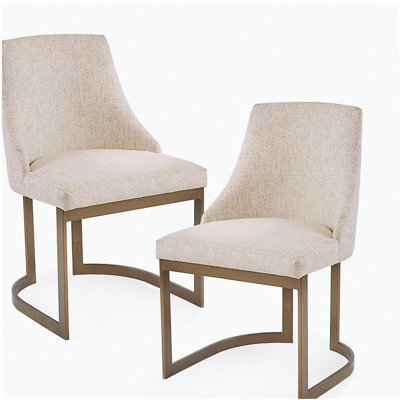 Chaise de salle à manger de style moderne avec cadre rétro en métal doré de 21 pouces et pieds traîneau, blanc, ensemble de 2