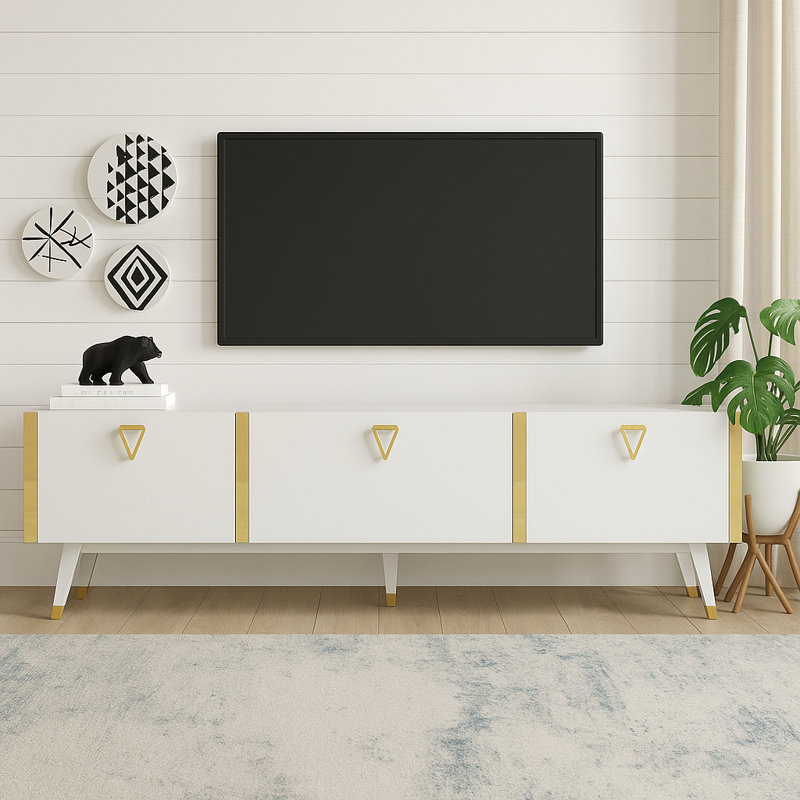 Melynda TV Stand - TVs up to 70", Gloss White/Gold