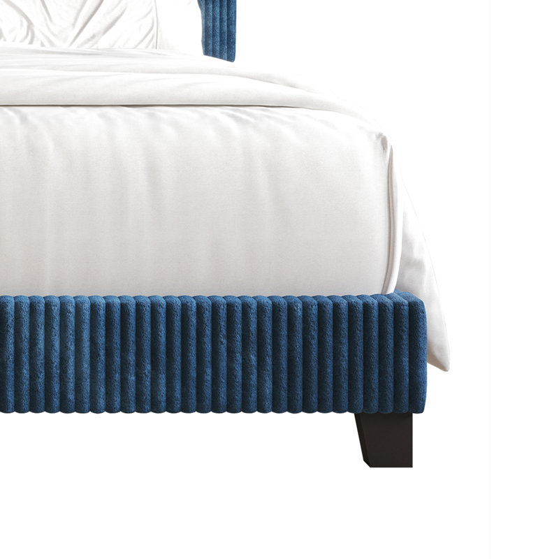 Pravesh Corduroy Upholstered Bed, Twin, Navy Blue
