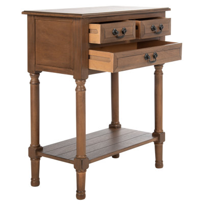Rustic 23.5'' Rectangular Console Table – Durable Solid Wood with 3 Drawers and Turned Legs Storage