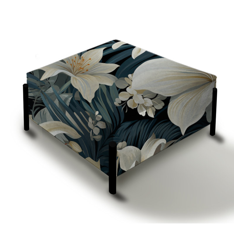 Motif botanique beige et gris de la jungle - grand repose-pieds carré tropical