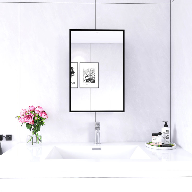 Armoire à pharmacie noire avec miroir, H 24 po x l 16 po x P 4,9 po